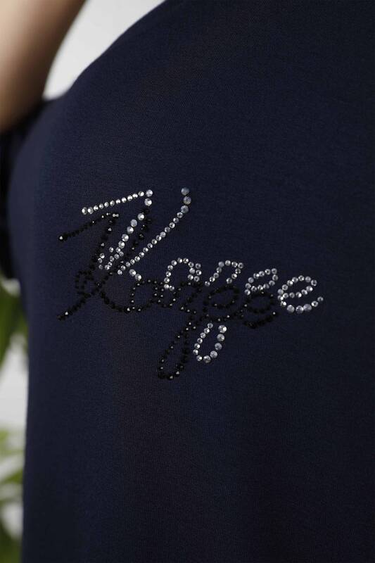Wholesale Women Combed Cotton Kazee Lettering Detailed Stone Embroidered - 77575 | KAZEE