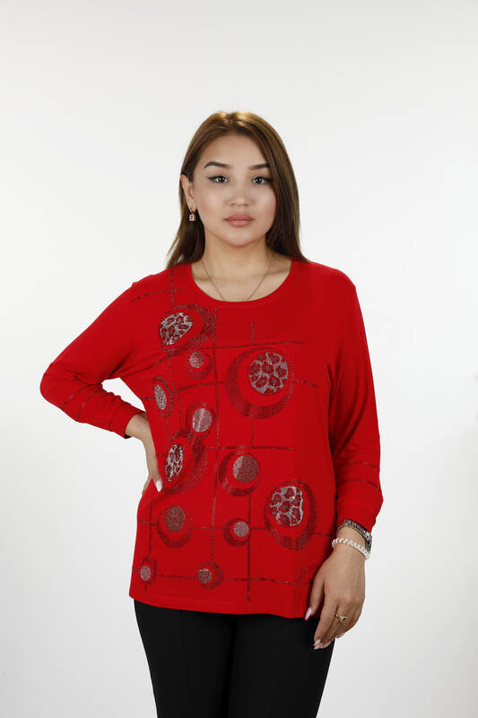 Wholesale Women's Combed Cotton Round Detailed Stone Embroidered - 77926 | KAZEE
