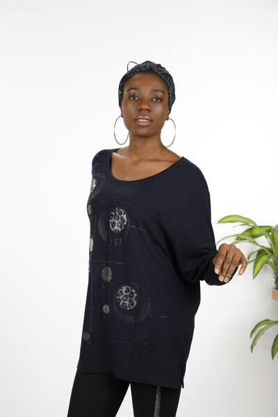 Wholesale Women's Combed Cotton Round Detailed Stone Embroidered - 77926 | KAZEE - Thumbnail