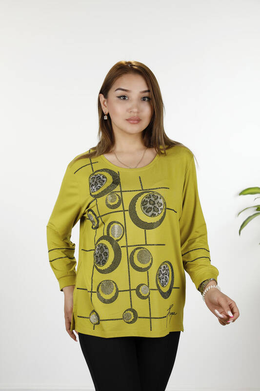 Wholesale Women's Combed Cotton Round Detailed Stone Embroidered - 77926 | KAZEE