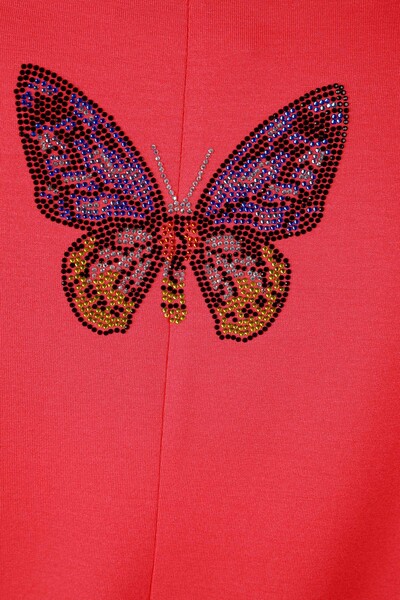 Wholesale Women's Combed Cotton Short Sleeve Stone Butterfly Detail - 78904 | KAZEE - Thumbnail