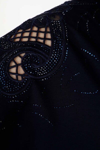 Wholesale Women's Combed Cotton Sleeve Detailed Stone Embroidered - 78903 | KAZEE - Thumbnail