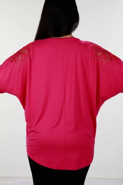 Wholesale Women's Combed Cotton Sleeve Detailed Stone Embroidered - 78903 | KAZEE - Thumbnail