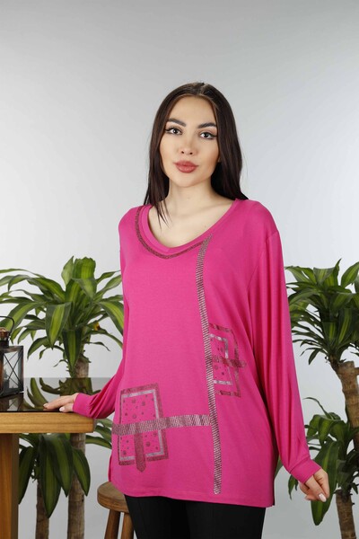 Wholesale Women's Combed Cotton Stone Embroidered Square Pattern - 77931 | KAZEE - Thumbnail