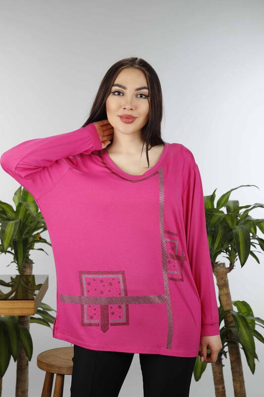 Wholesale Women's Combed Cotton Stone Embroidered Square Pattern - 77931 | KAZEE