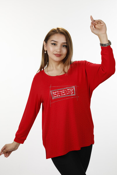 Wholesale Women Combed Cotton Text Detailed Crystal Stone Embroidered - 77914 | KAZEE - Thumbnail