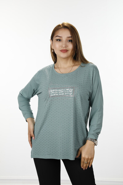 Wholesale Women Combed Cotton Text Detailed Crystal Stone Embroidered - 77914 | KAZEE - Thumbnail