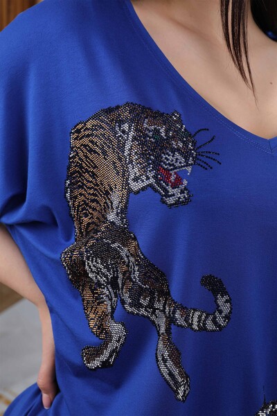 Wholesale Women's Combed Cotton Tiger Figured Stone Embroidered - 77546 | KAZEE - Thumbnail