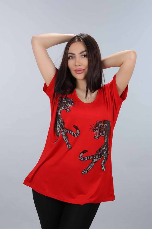 Wholesale Women's Combed Cotton Tiger Figured Stone Embroidered - 77546 | KAZEE