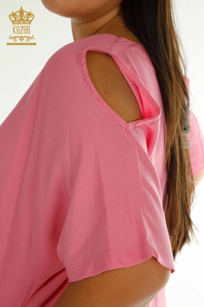 Wholesale Women's Denim Jacket Dress - Colorful Patterned - Grey-Pink - 2405-10141 | T - Thumbnail