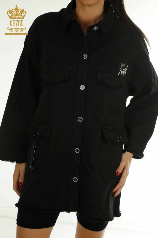 Wholesale Women's Denim Jacket Dress Black with Pockets - 2405-5430 | T