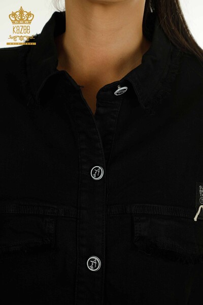 Wholesale Women's Denim Jacket Dress Black with Pockets - 2405-5430 | T - Thumbnail