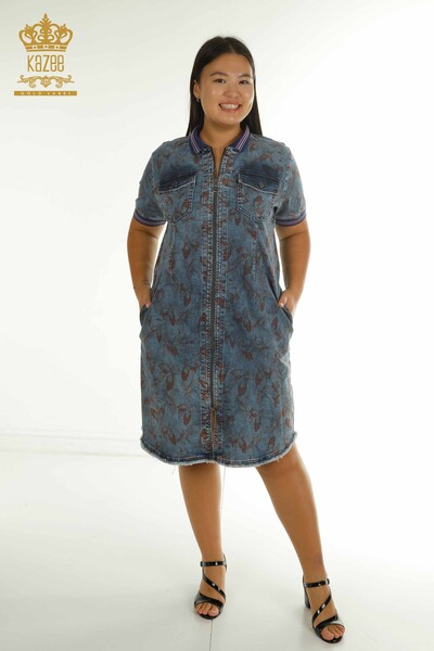 Wholesale Women's Denim Jacket Dress Zippered Blue - 2405-10129 | T - Thumbnail