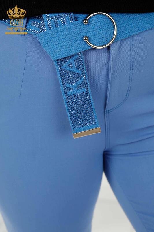 Wholesale Women Jeans Belted Blue - 3468 | KAZEE