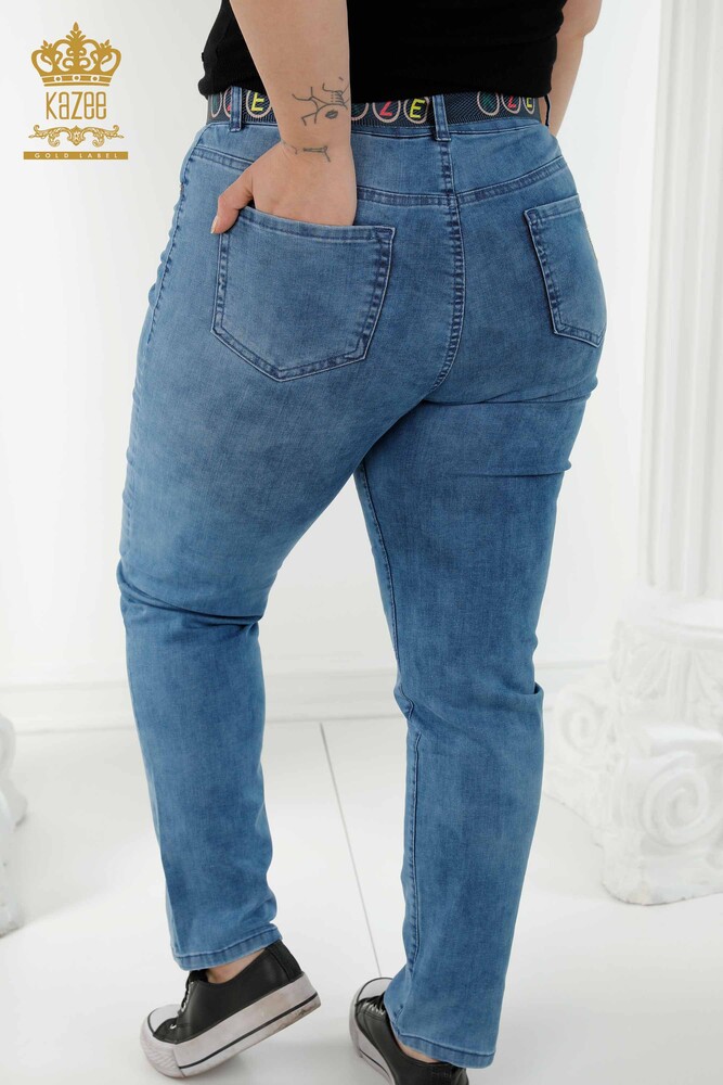 Wholesale Women's Jeans Blue With Belt - 3681 | KAZEE - 7