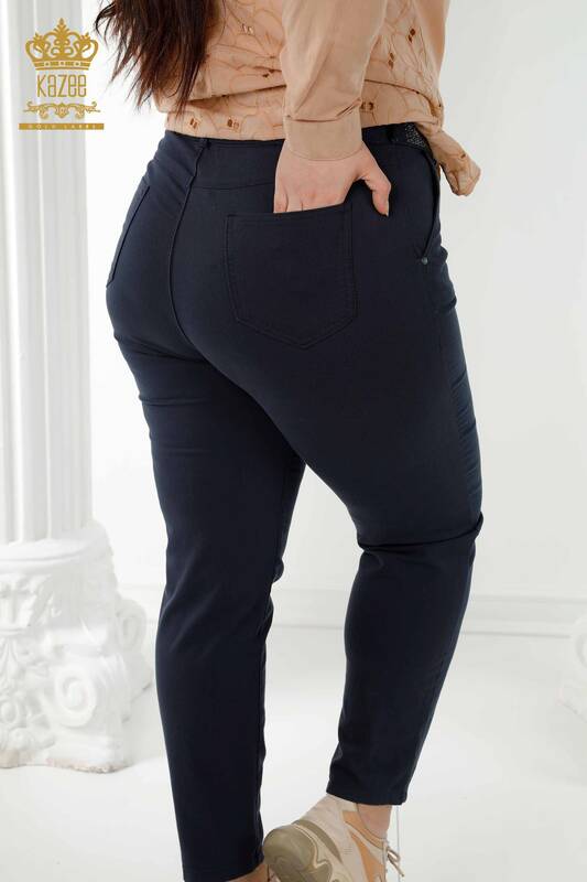 Wholesale Women's Jeans With Belt Navy Blue - 3468 | KAZEE