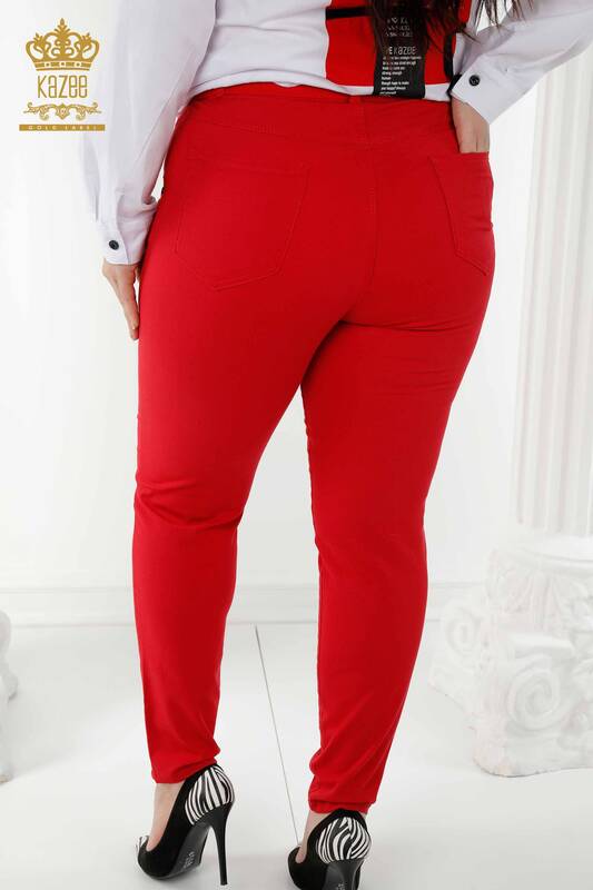 Wholesale Women's Jeans Belted Red - 3468 | KAZEE