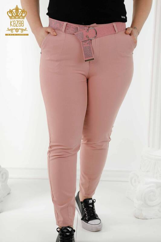 Wholesale Women Jeans With Belt Dried Rose - 3468 | KAZEE