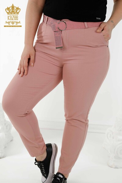 Wholesale Women Jeans With Belt Dried Rose - 3468 | KAZEE - Thumbnail (2)