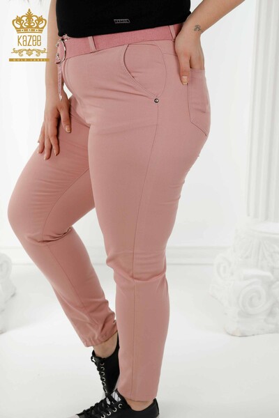 Wholesale Women Jeans With Belt Dried Rose - 3468 | KAZEE - Thumbnail