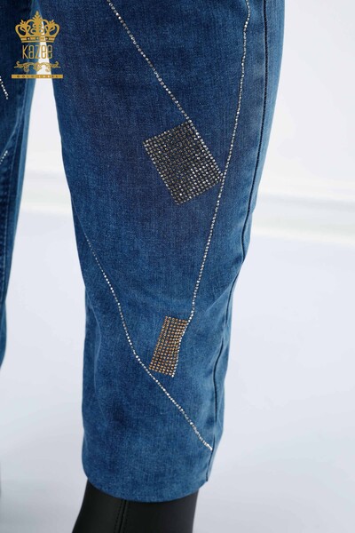 Wholesale Women's Jeans Blue Crystal Stone Embroidered - 3587 | KAZEE - Thumbnail