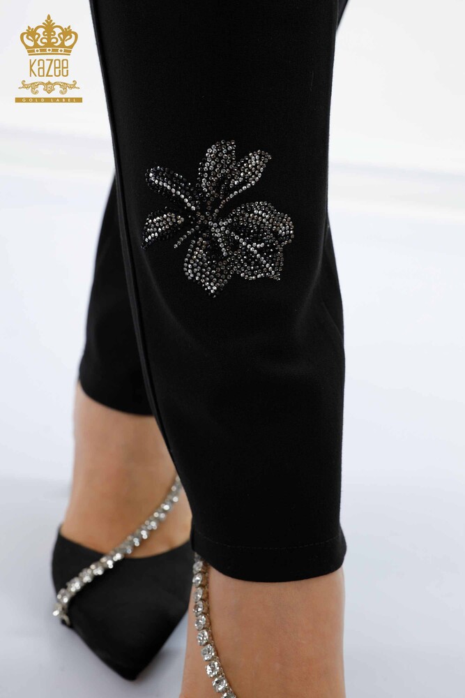 Wholesale Women's Jeans Leaf Patterned Black - 3562 | KAZEE - 7