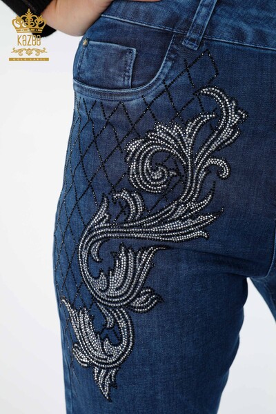 Wholesale Women's Jeans Patterned Embroidery Line Detailed - 3542 | KAZEE - 4