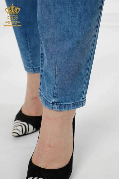 Wholesale Women's Jeans With Pocket Belt Detailed Blue - 3687 | KAZEE - Thumbnail