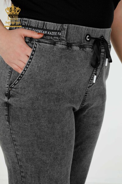 Wholesale Women's Jeans With Pockets Stone Embroidered Anthracite - 3697 | KAZEE - Thumbnail