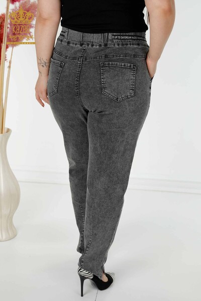 Wholesale Women's Jeans With Pockets Stone Embroidered Anthracite - 3697 | KAZEE - Thumbnail