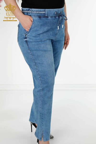 Wholesale Women's Jeans With Pocket Stone Embroidered Blue - 3697 | KAZEE - Thumbnail