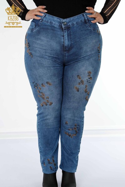 Wholesale Women's Jeans Stone Embroidered Blue - 3607 | KAZEE - Thumbnail