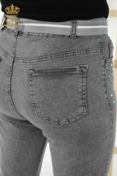 Wholesale Women's Jeans - Stone Embroidered - Gray - 3688 | KAZEE - Thumbnail
