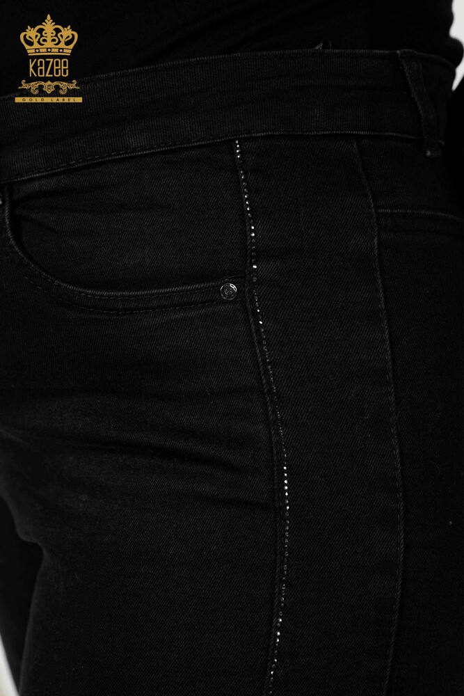 Wholesale Women's Jeans Sliver Stone Embroidered Black - 3653 | KAZEE - 4