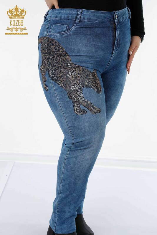 Wholesale Women's Jeans Tiger Pattern Blue - 3294 | KAZEE