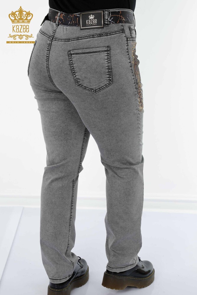 Wholesale Women's Jeans Tiger Pattern Gray - 3465 | KAZEE - 9