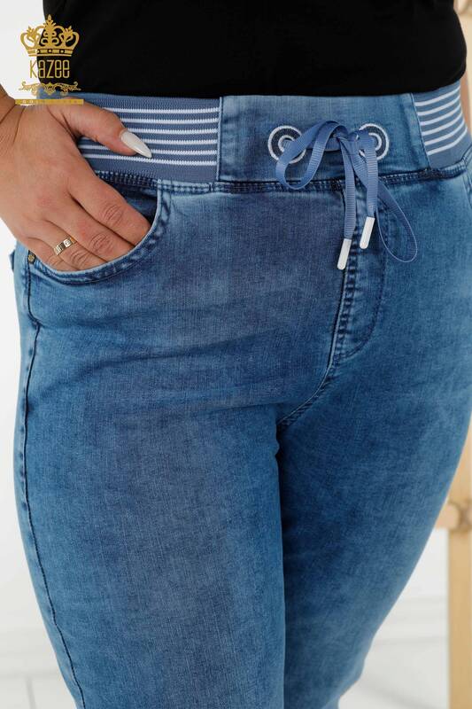 Wholesale Women's Jeans Elastic Waist Blue - 3678 | KAZEE