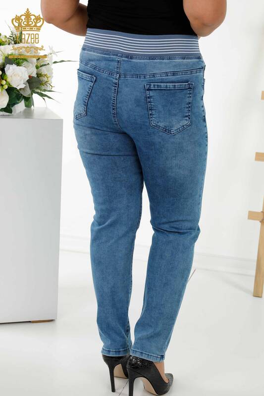 Wholesale Women's Jeans Elastic Waist Blue - 3678 | KAZEE