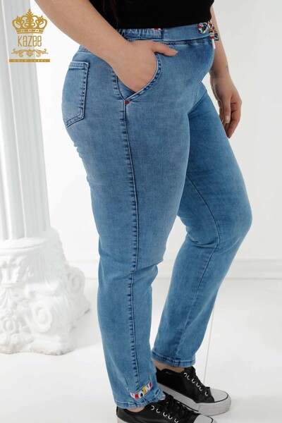 Wholesale Women's Jeans Elastic Waist Blue - 3679 | KAZEE - 6