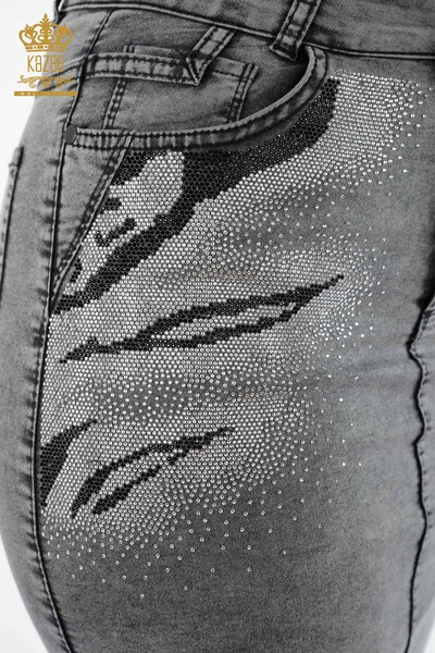 Wholesale Women's Denim Skirt Colored Stone Embroidered Patterned Viscose - 4185 | KAZEE - Thumbnail