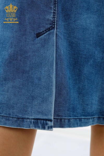 Wholesale Women's Denim Skirt Crystal Stone Embroidered Pocket Detailed - 4179 | KAZEE - Thumbnail