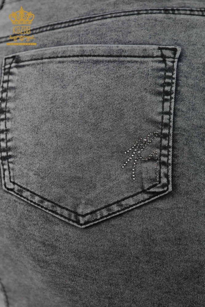 Wholesale Women's Denim Skirt Crystal Stone Embroidered Pocket Lettering Embroidered - 4182 | KAZEE - 17