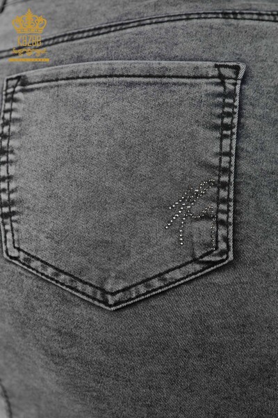 Wholesale Women's Denim Skirt Crystal Stone Embroidered Pocket Lettering Embroidered - 4182 | KAZEE - 17