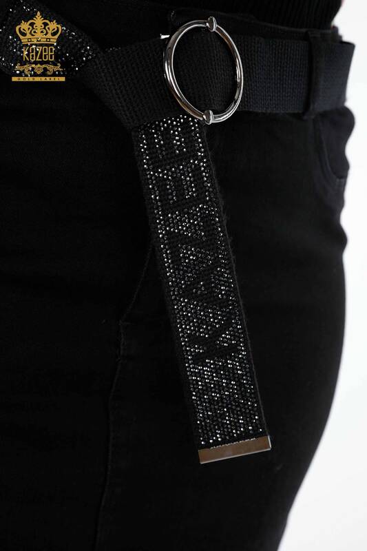 Wholesale Women's Denim Skirt Kazee Detailed Stone Embroidered Belt - 4149 | KAZEE