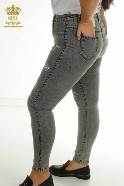 Wholesale Women's Jeans - Daisy Patterned - Anthracite - 2412-0330 | M&N - Thumbnail
