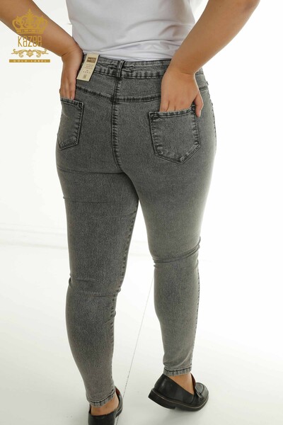 Wholesale Women's Jeans - Daisy Patterned - Anthracite - 2412-0330 | M&N - Thumbnail