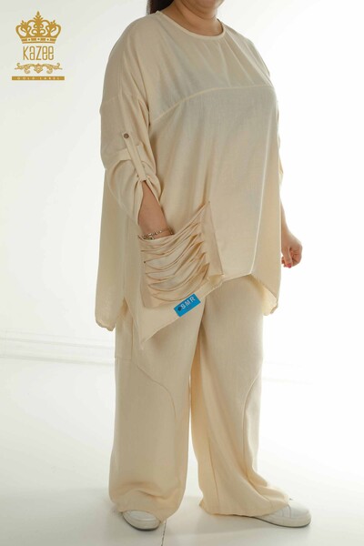Wholesale Women's Two-piece Suit Pocket Detailed Mink - 2402-211031 | S&M - Thumbnail