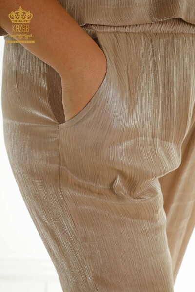Wholesale Women's Two-piece Suit Polo Neck Beige - 2407-4522 | A - Thumbnail