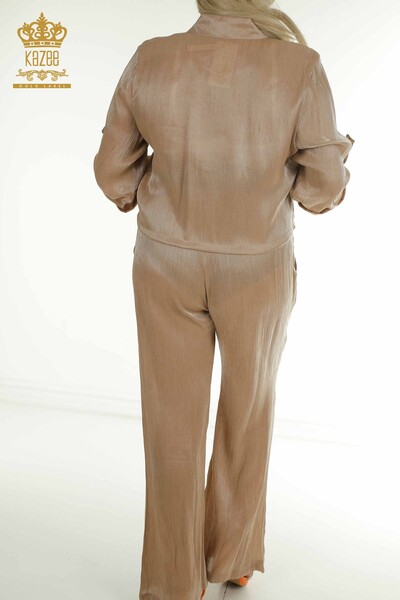 Wholesale Women's Two-piece Suit Polo Neck Beige - 2407-4522 | A - Thumbnail