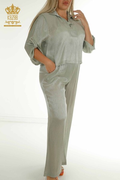 Wholesale Women's Two-piece Suit Polo Neck Gray - 2407-4522 | A - Thumbnail